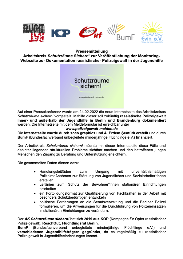 Pressemitteilung Arbeitskreis Schutzräume Sichern