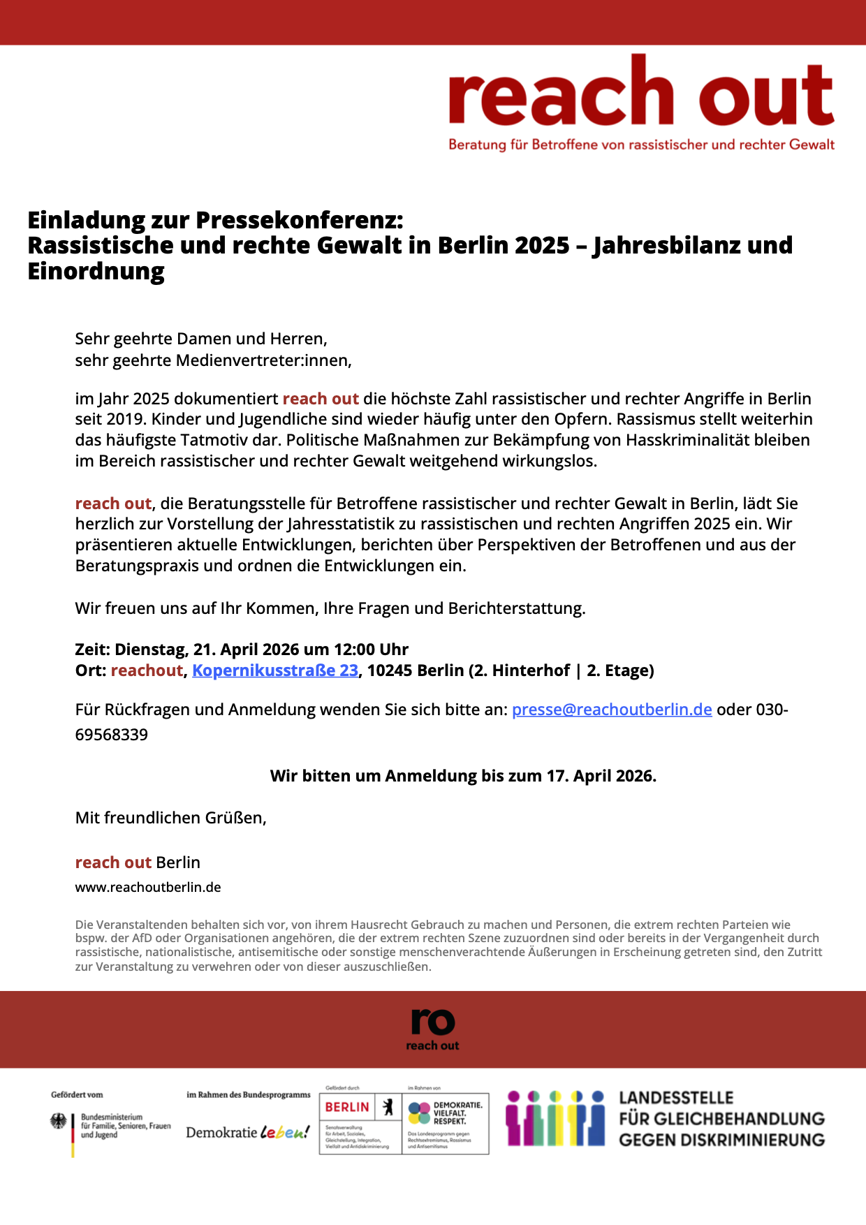 Einladung zur Pressekonferenz