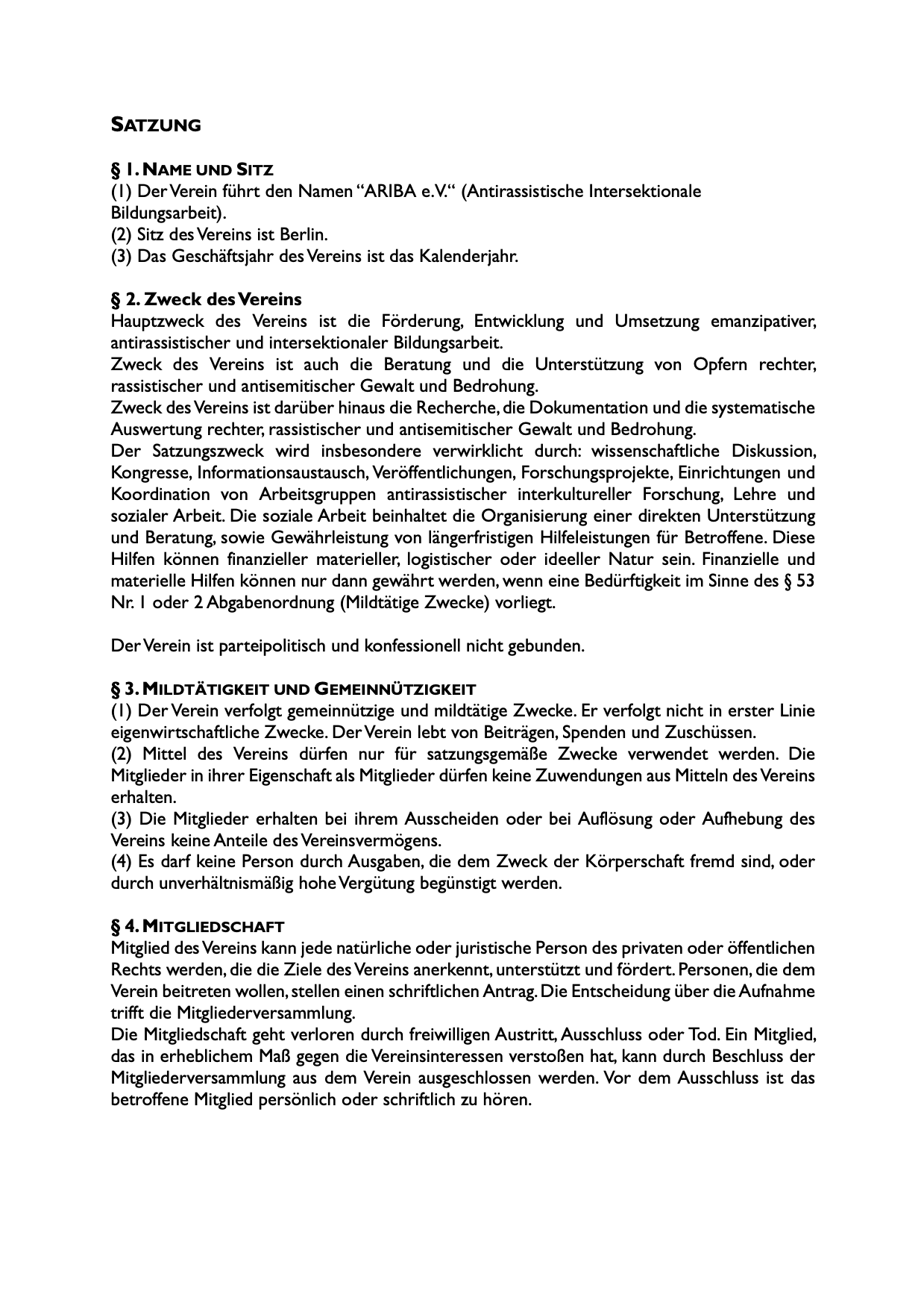 ARIBA e.V. Satzung 2023
