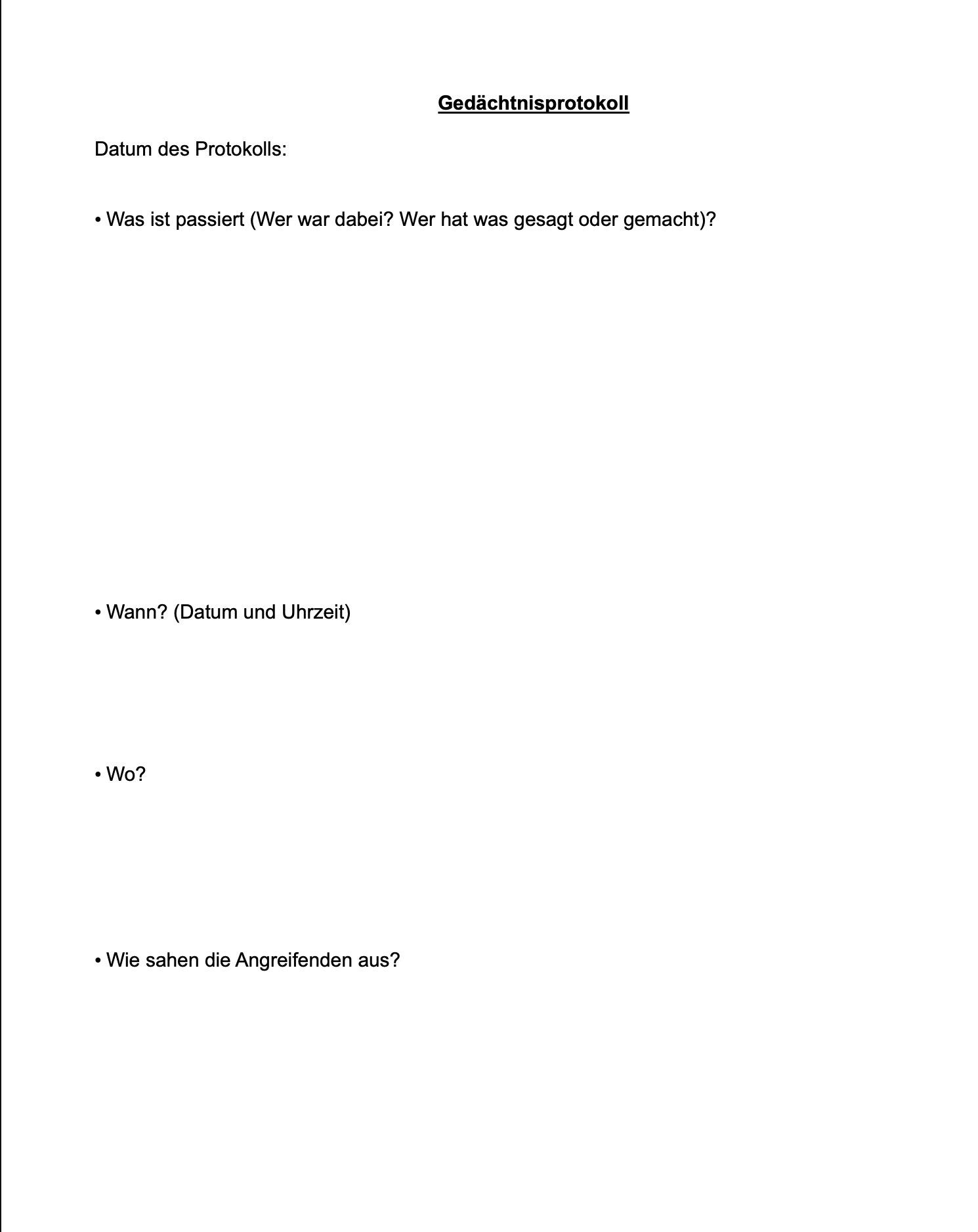 Vorlage Gedächtnisprotokoll