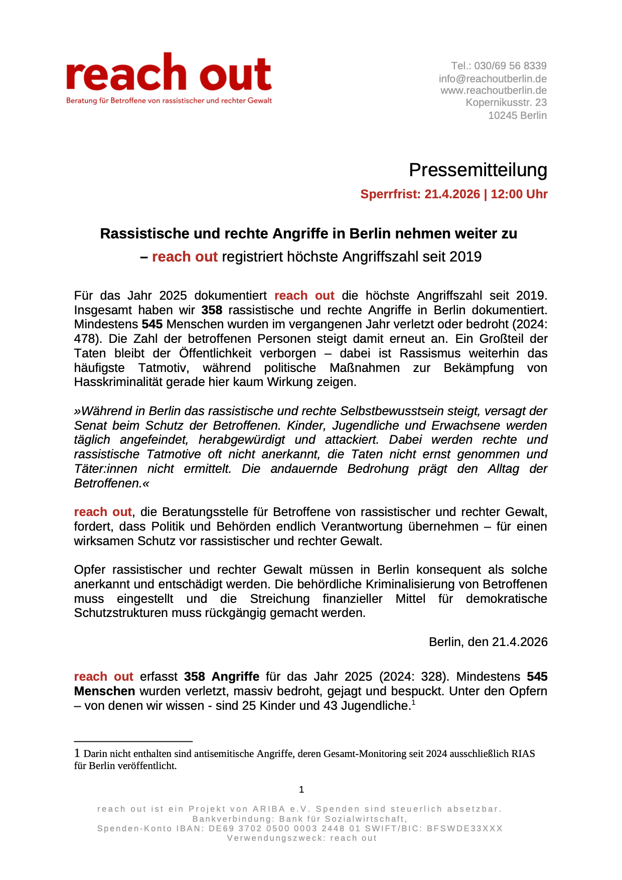 Pressemitteilung reach out